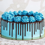Chocolate Drip On Blue Cream Cake